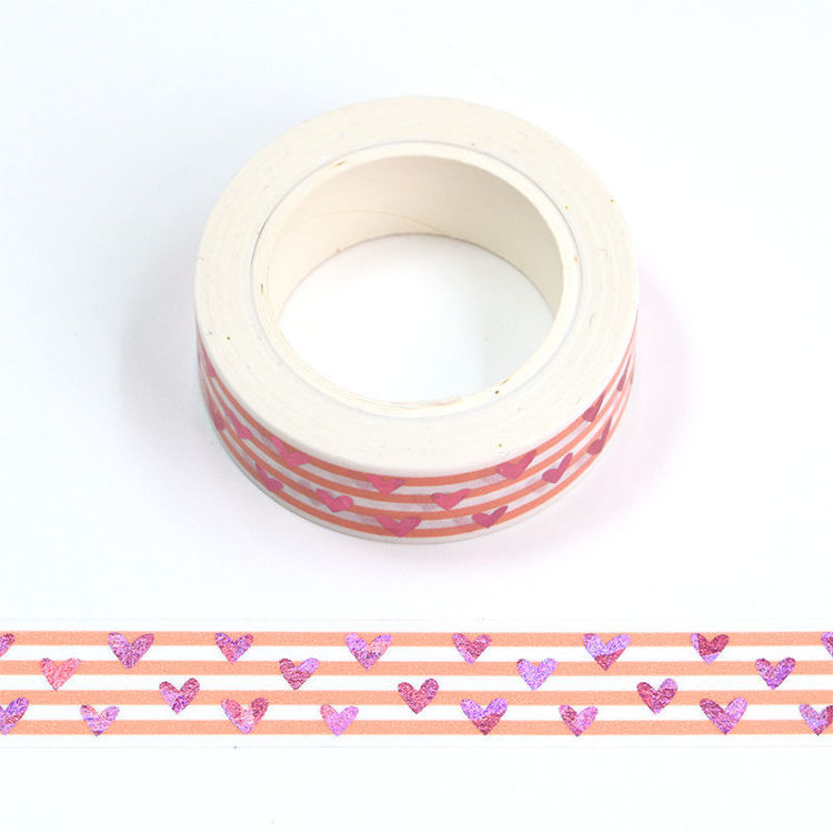 15mm x 10m CMYK Foil Pink Litter Heart Washi Tape