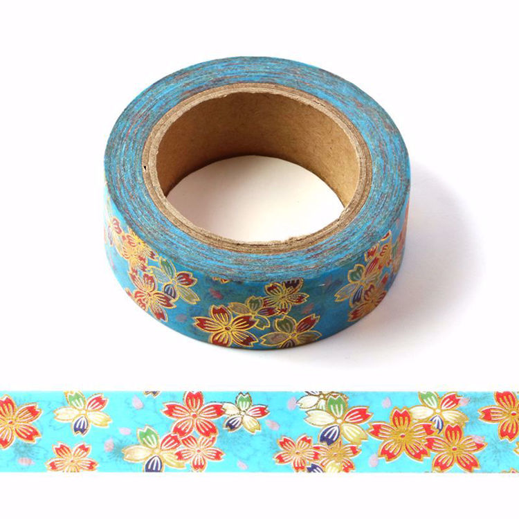 Picture of Blue Red Floral Foil Washi Tape