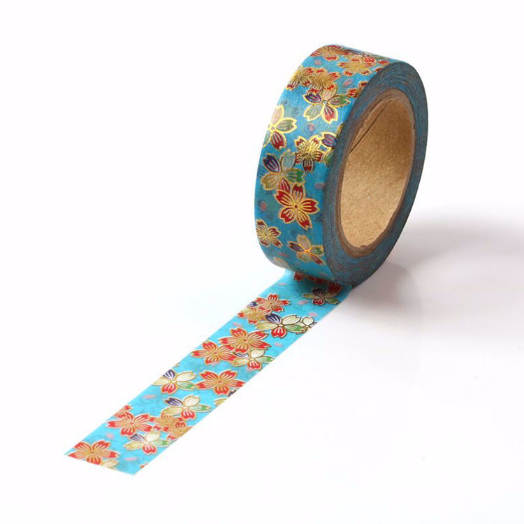 Picture of Blue Red Floral Foil Washi Tape