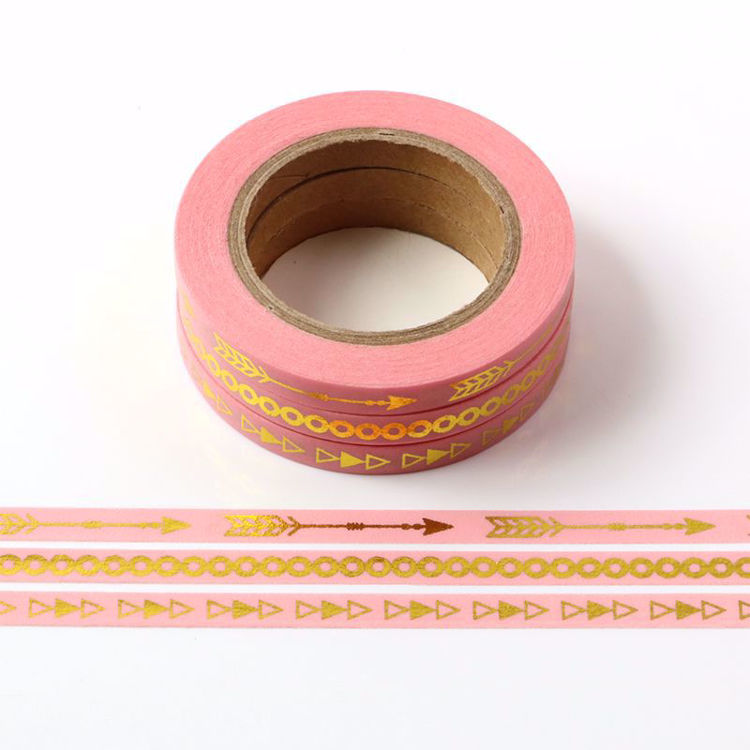 5mm Slim Gold Foil Pink Washi Tape set of 3 rolls