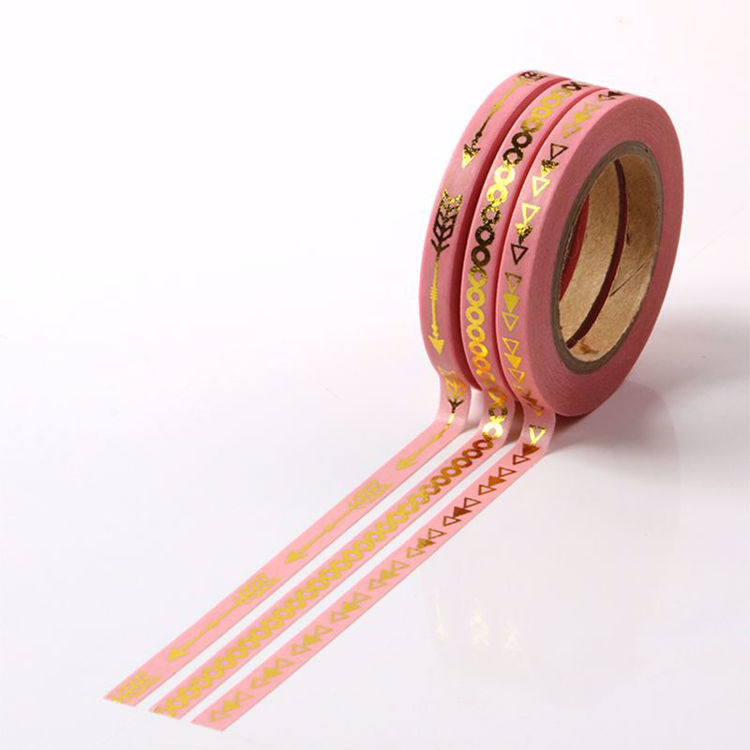 5mm Slim Gold Foil Pink Washi Tape set of 3 rolls