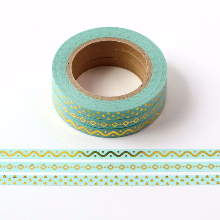 5mm Slim Gold Foil Mint Washi Tape set of 3 rolls