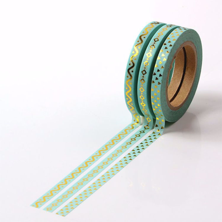 5mm Slim Gold Foil Mint Washi Tape set of 3 rolls
