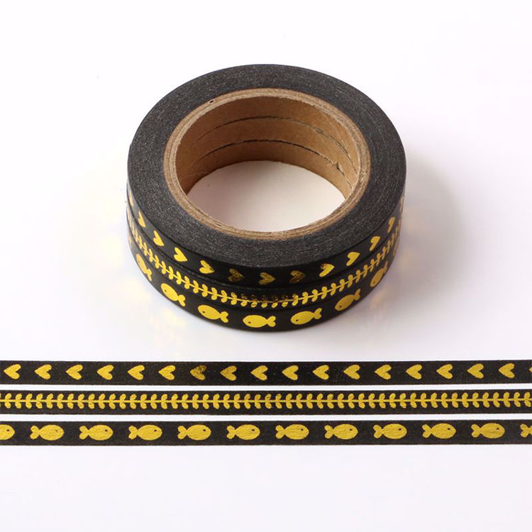 5mm Slim Gold Foil Black Washi Tape set of 3 rolls