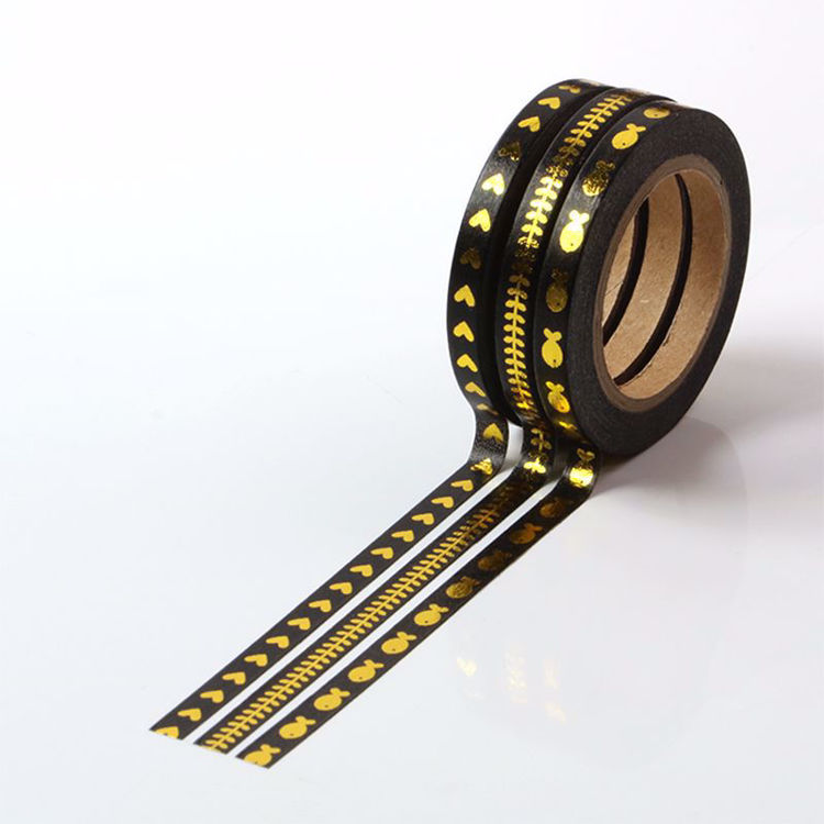 5mm Slim Gold Foil Black Washi Tape set of 3 rolls