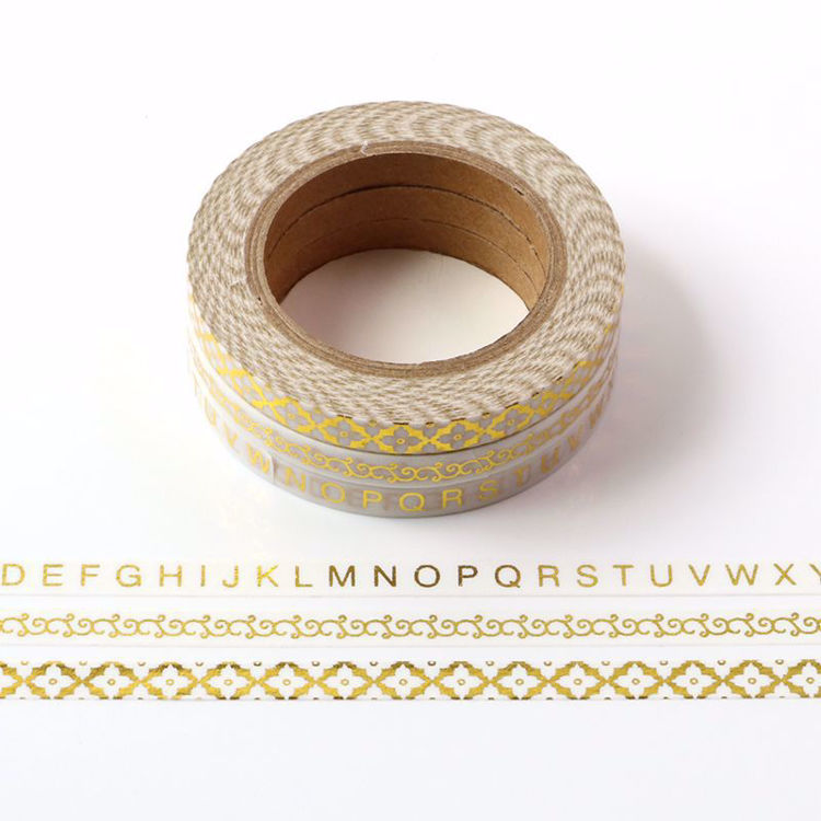 5mm Slim Gold Foil White Washi Tape set of 3 rolls