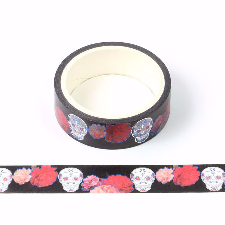blue and silver foil flower with skull  washi tape