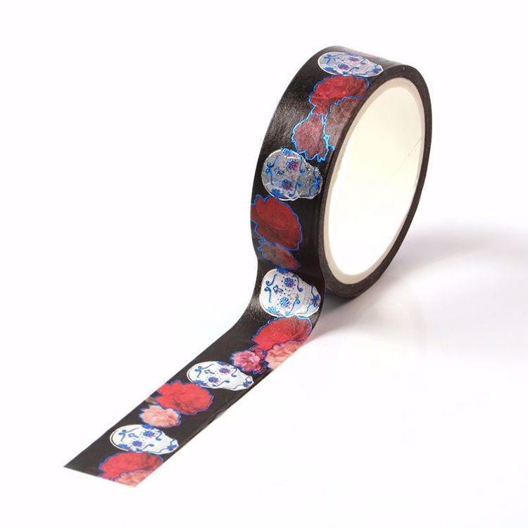 blue and silver foil flower with skull  washi tape
