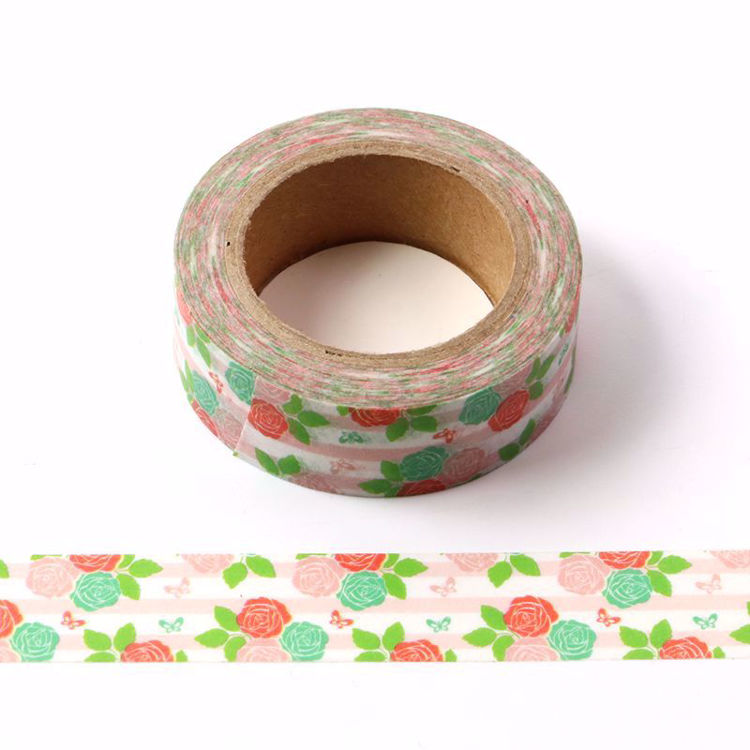 Green Pink and Red rose  washi tape