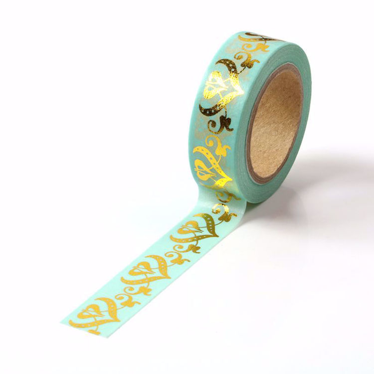 Heart Gold Foil Blue Washi Tape