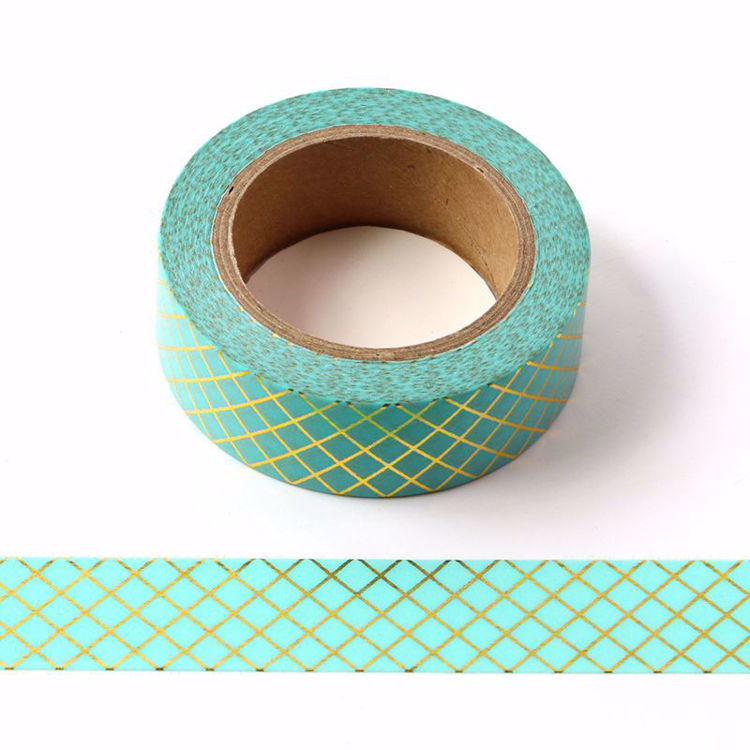 Grid Gold Foil Blue Washi Tape