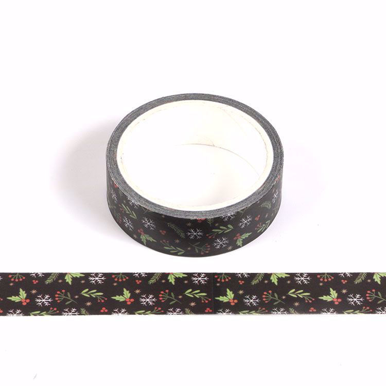 Black flowers Christmas printing washi tape