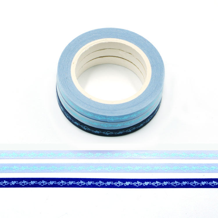 5mm x 3Rolls 10m Blue Series Gold Foil Loving Heart Washi Tape Set