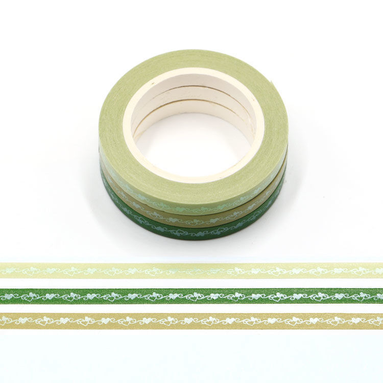 5mm x 3Rolls 10m Green Series Matt Loving Heart Washi Tape Set