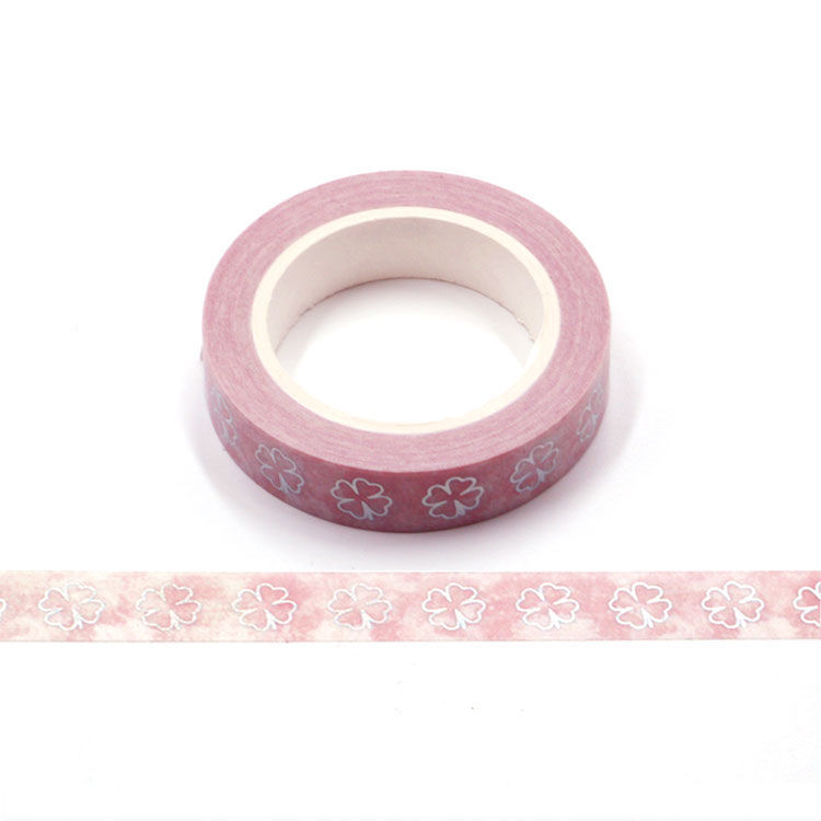 10mm x 10m Silver Holographic Foil CMYK Lucky Clover Washi Tape