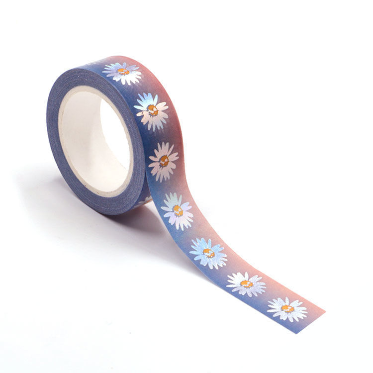 15mm x 10m Silver Holographic Foil Daisy Washi Tape