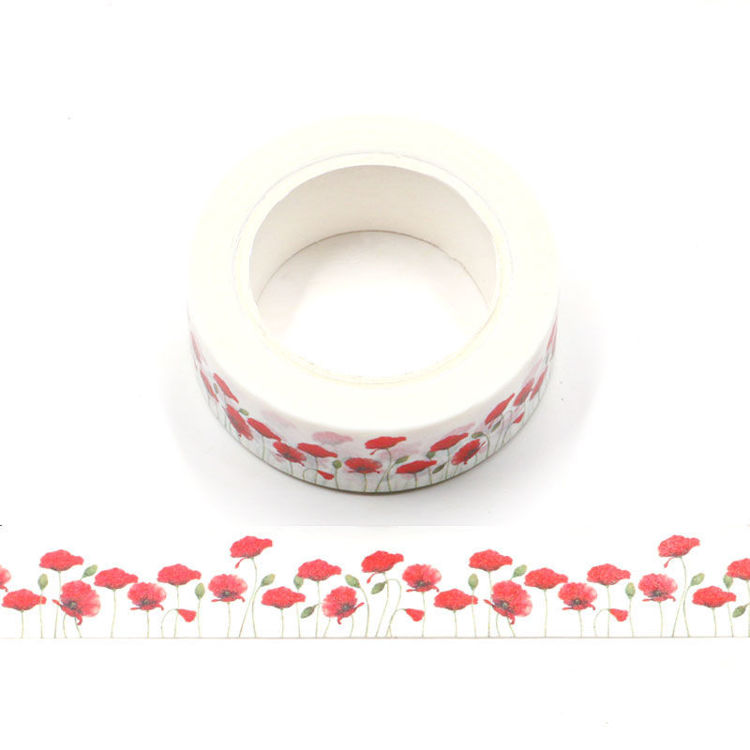 15mm x 10m CMYK Poppy Flower Washi Tape. Custom and stock washi tape