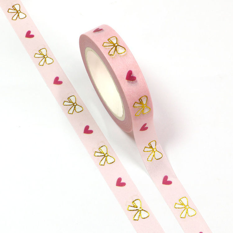 10mm x 10m CMYK Gold Foil Bowknot&Heart Washi Tape