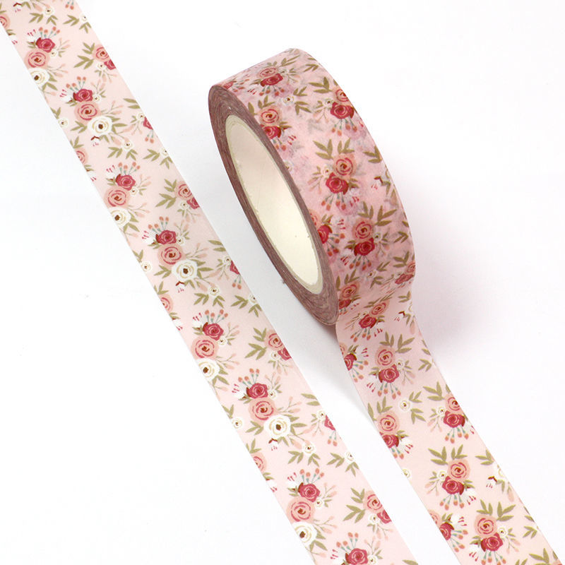 20mm x 10m CMYK Pink Flower Washi Tape. Custom and stock washi tape