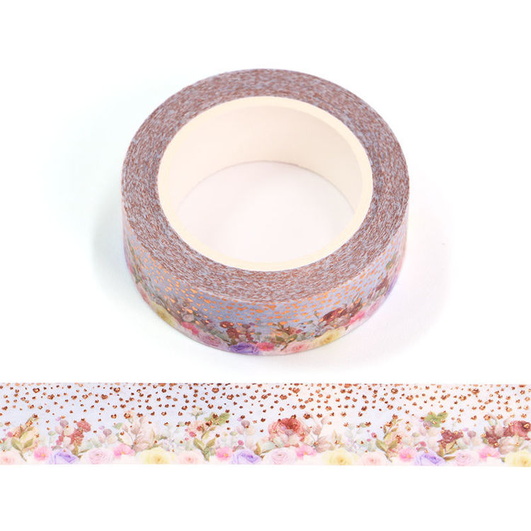 15mm x 10m Gold Foil CMYK Colored Roses Washi Tape