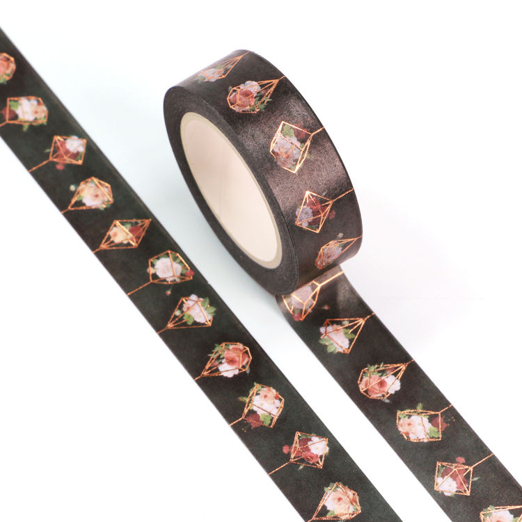 15mm x 10m Gold Foil CMYK Flower Hanging Basket Washi Tape