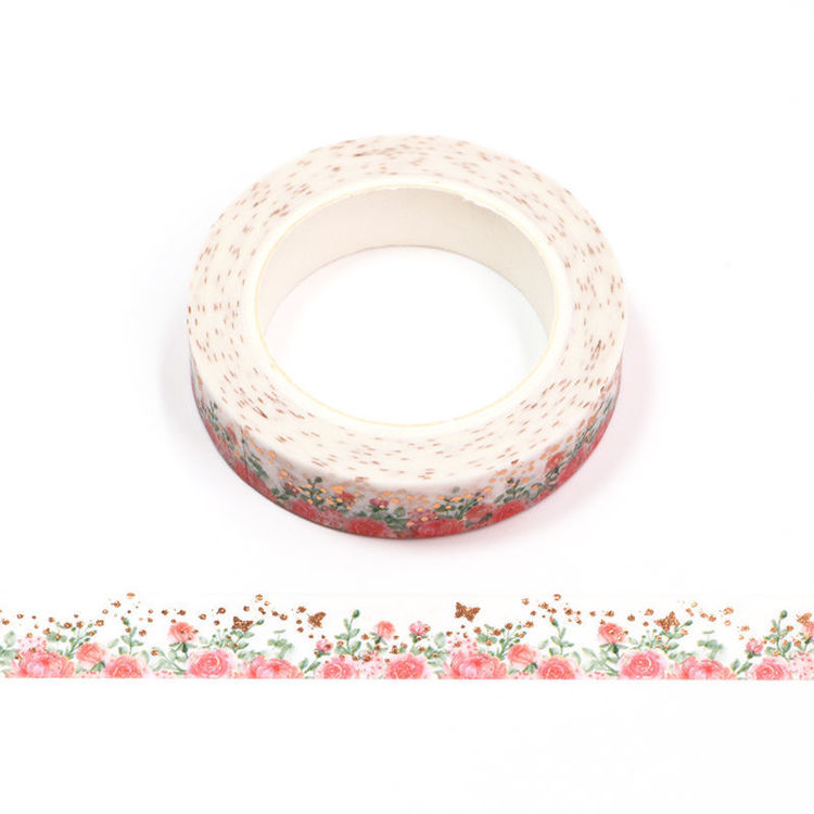 10mm x 10m Gold Foil CMYK Pink Rose Washi Tape