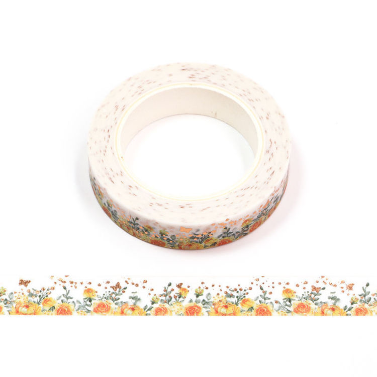 10mm x 10m Gold Foil CMYK Yellow Rose Washi Tape