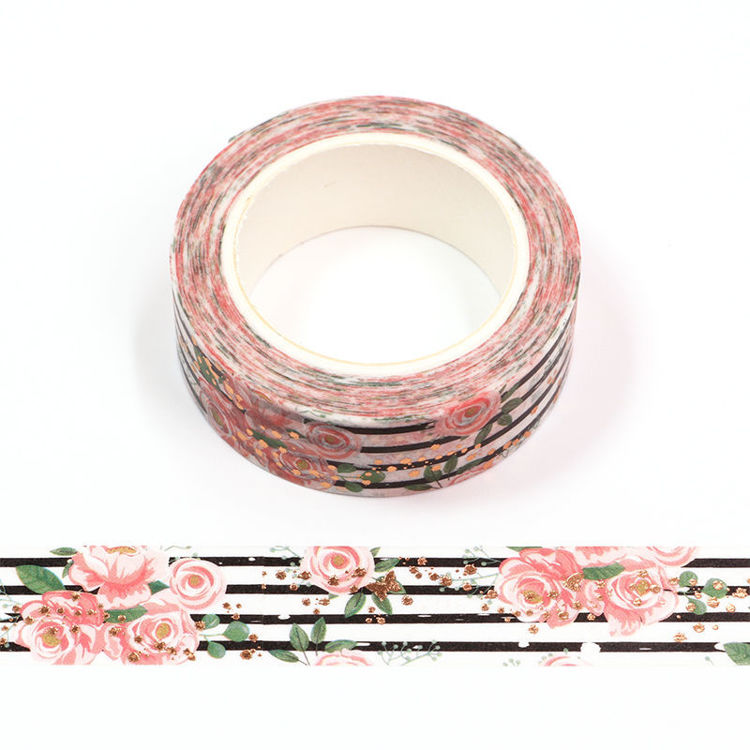 15mm x 10m Gold Foil CMYK Roses Washi Tape