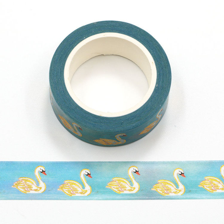 15mm x 10m Gold Foil CMYK Blue Lake Water Swan Washi Tape