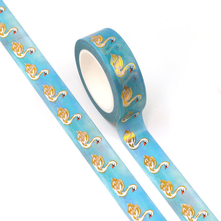 15mm x 10m Gold Foil CMYK Blue Lake Water Swan Washi Tape