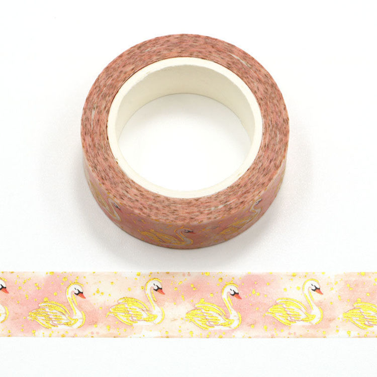 15mm x 10m Gold Foil CMYK Swan Washi Tape