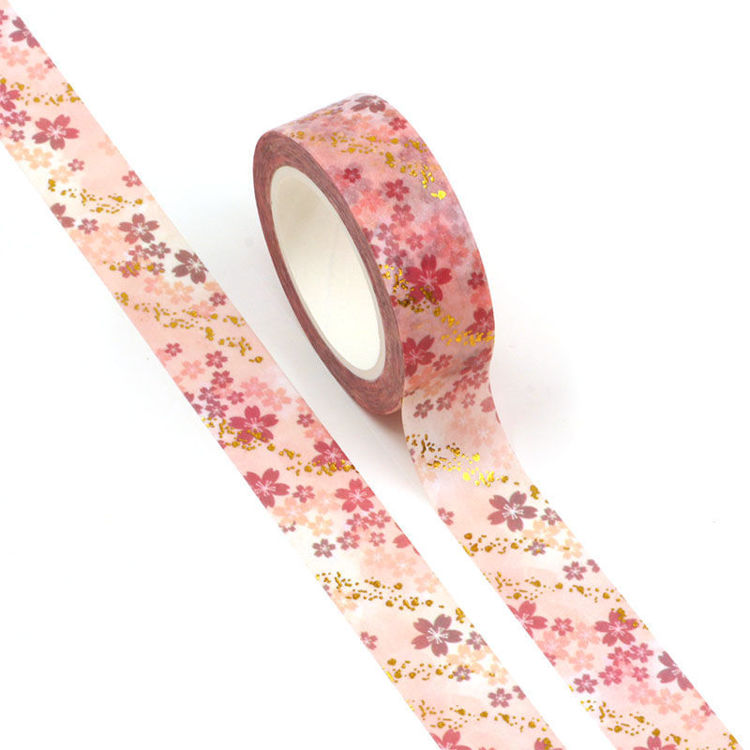 15mm x 10m Gold Foil CMYK Romantic Cherry Blossom Washi Tape