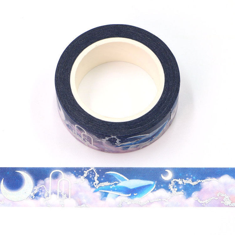 15mm x 10m Silver Holographic Foil CMYK Dream Whale Washi Tape