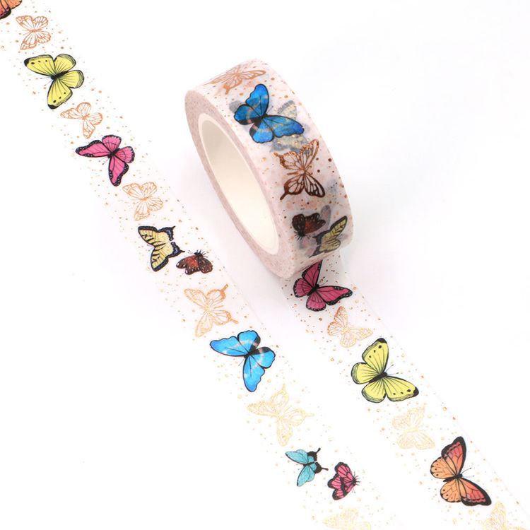 15mm x 10m Gold Foil CMYK Colorful Butterfly Washi Tape