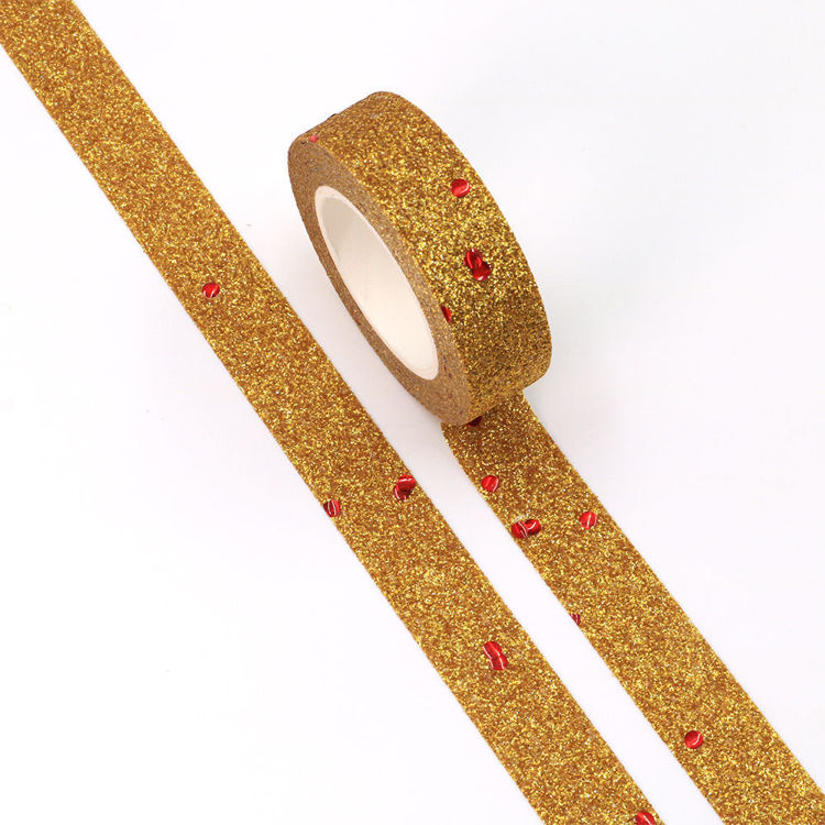 15mm x 5m  Golden Red spots Sparkle Washi Tape