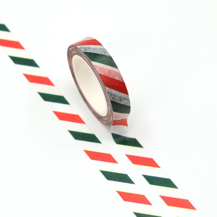 10mm x 10m CMYK red and green diagonal stripes washi tape