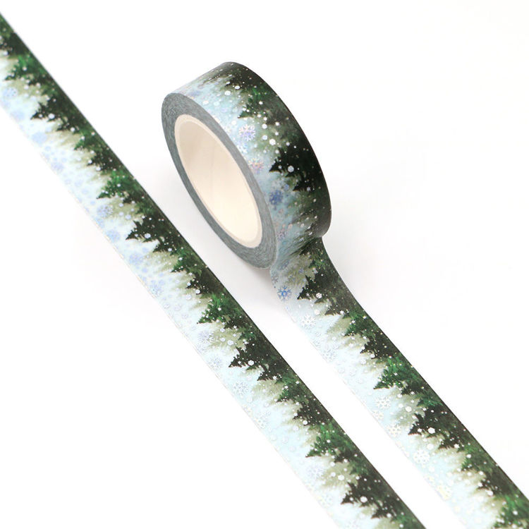 15mm x 10m CMYK Green Pines Silver Holographic Foil Snow Washi tape