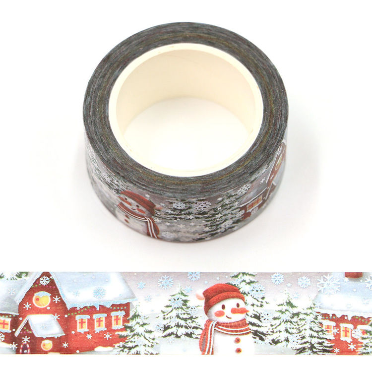 20mm x 10m Silver Holographic Foil CMYK Snowman Washi Tape