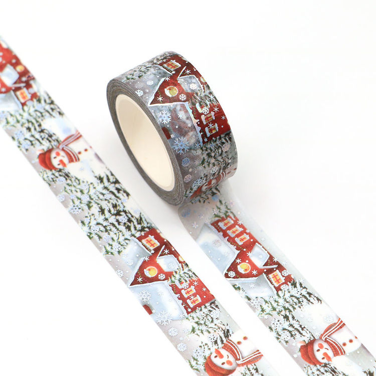 20mm x 10m Silver Holographic Foil CMYK Snowman Washi Tape