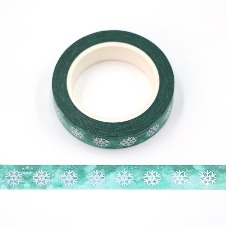 10mm x 10m CMYK Watercolor green Holographic Foil snowflake washi tape