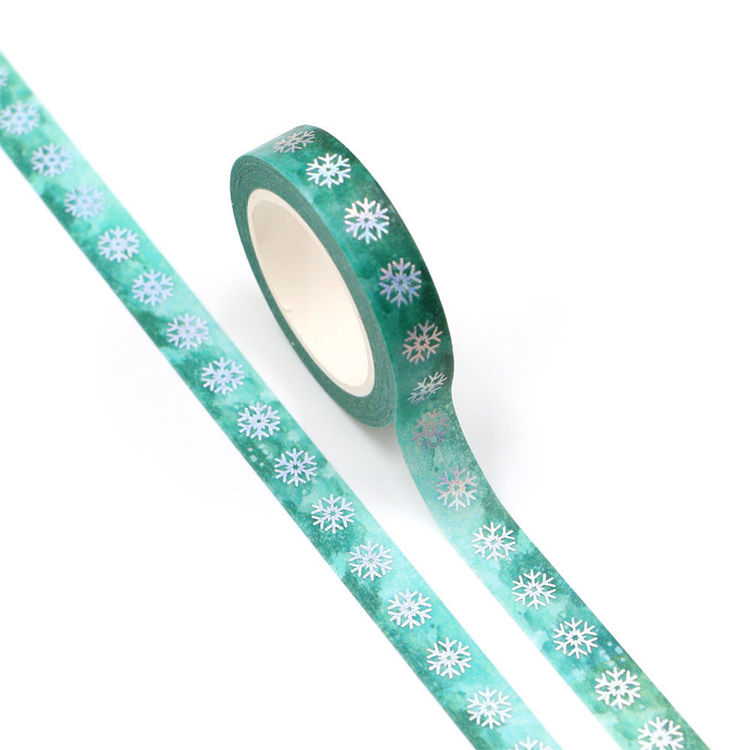 10mm x 10m CMYK Watercolor green Holographic Foil snowflake washi tape