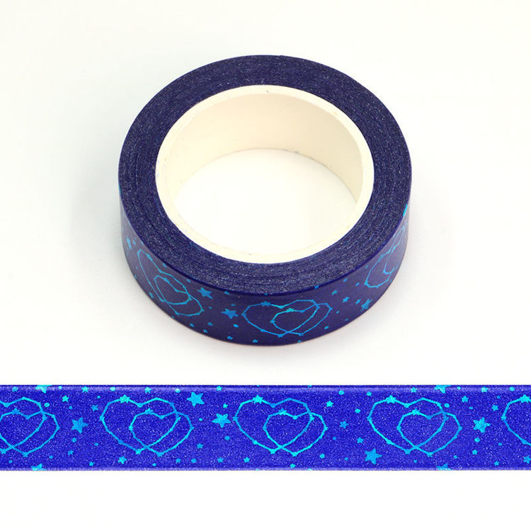 15mm x 10m 072C Blue Foil Heart Pattern Washi Tape