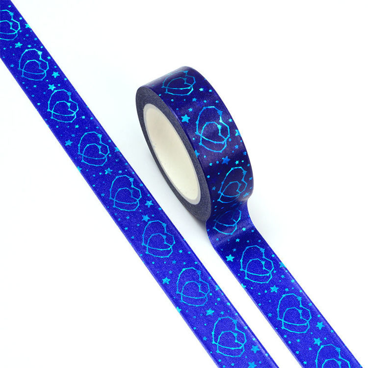 15mm x 10m 072C Blue Foil Heart Pattern Washi Tape