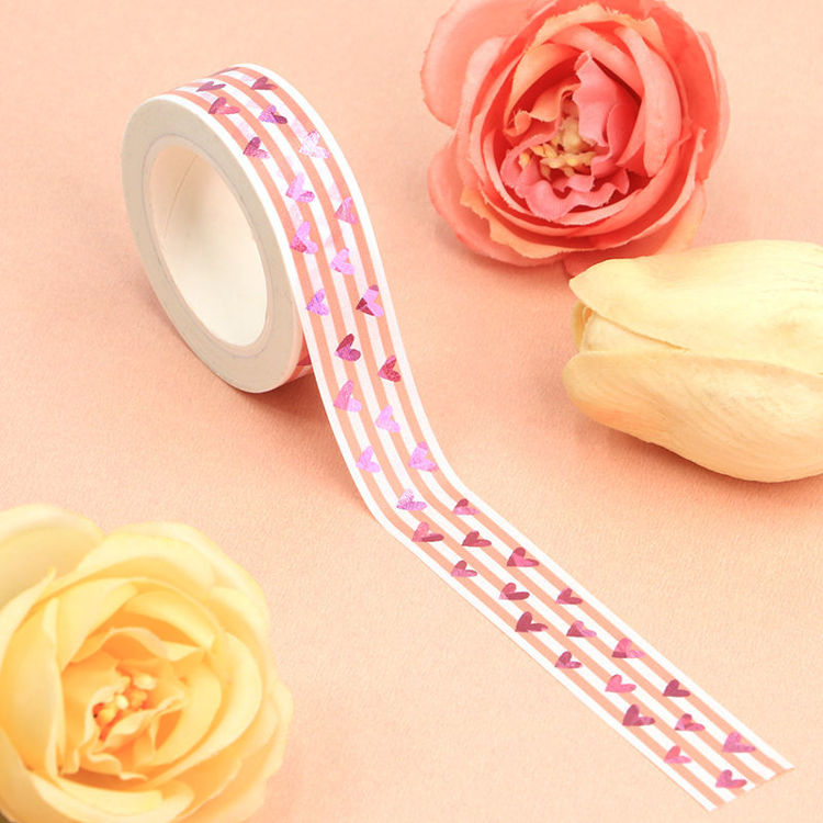 15mm x 10m CMYK Foil Pink Litter Heart Washi Tape