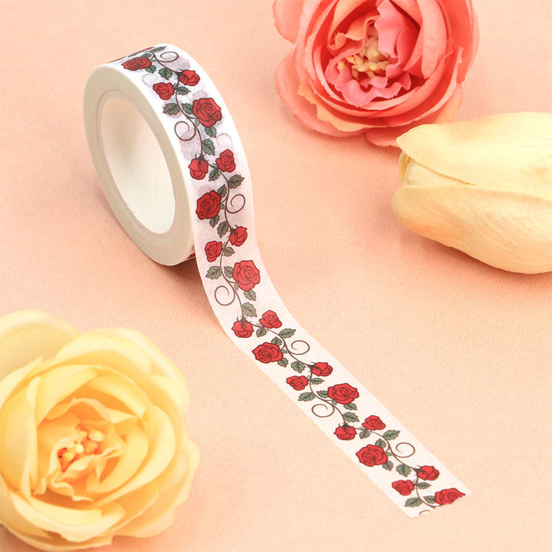 15mm x 10m CMYK Rose Flower Washi Tape. Custom and stock washi tape