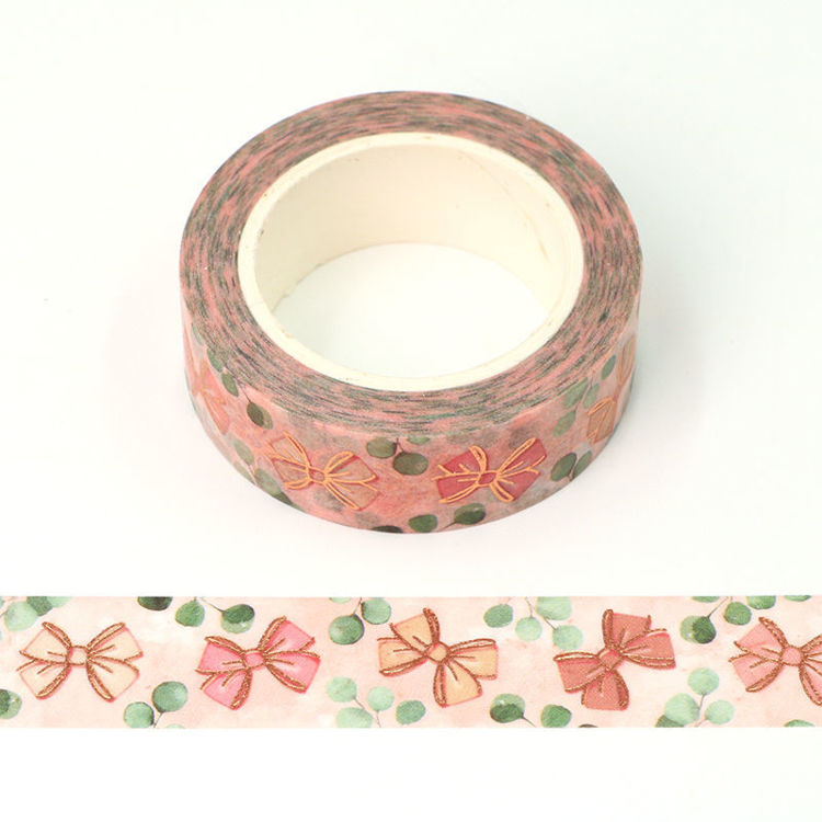 15mm x 10m CMYK Foil Pink Bow Washi Tape