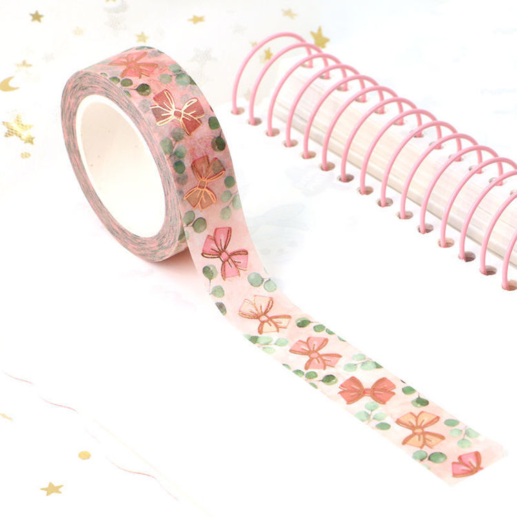 15mm x 10m CMYK Foil Pink Bow Washi Tape