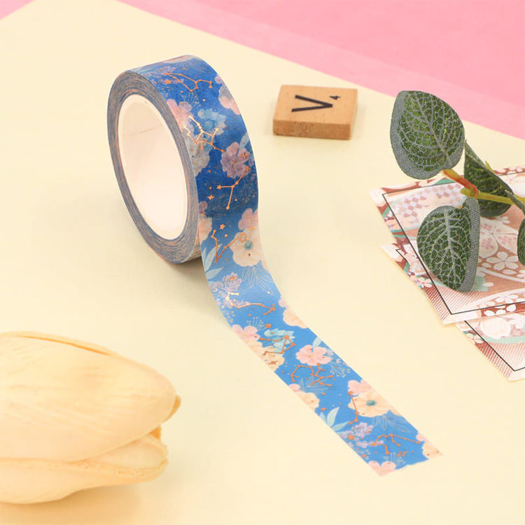 15mm x 10m CMYK Foil Floral&Constellations Blue Washi Tape