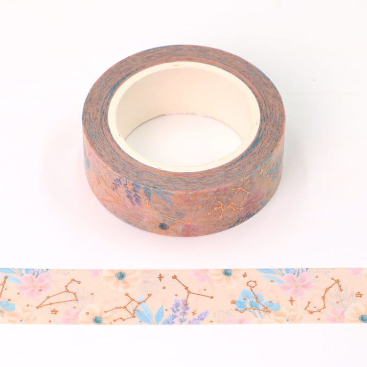 15mm x 10m CMYK Foil Floral&Constellations Pink Washi Tape