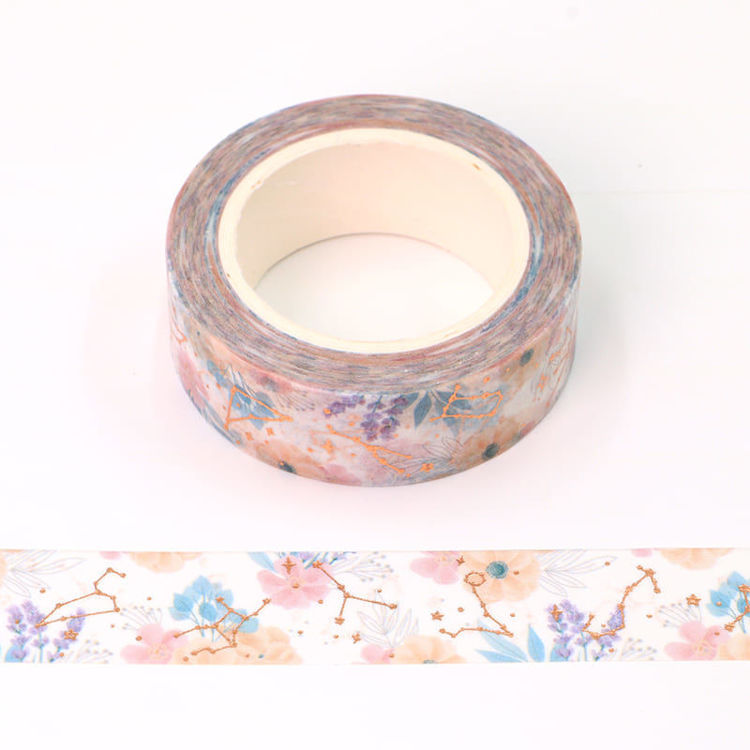 15mm x 10m CMYK Foil Floral&Constellations White Washi Tape